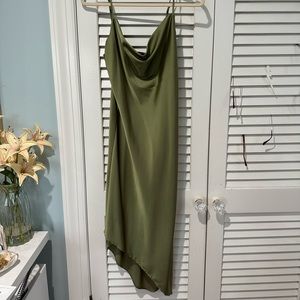 Green satin dress